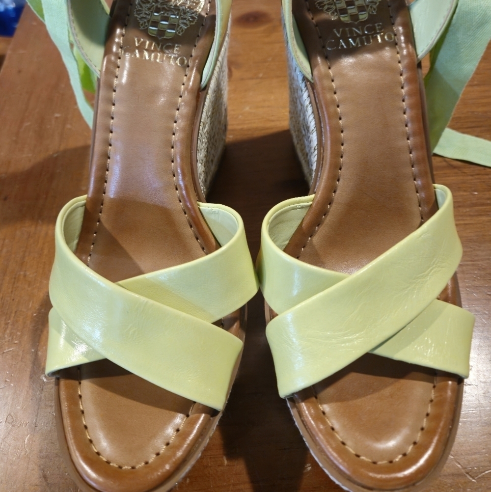 Vince Camuto Pharrah Yellow Leather Espadrille Wedge Sandal 8.5 NWT - Picture 8 of 9